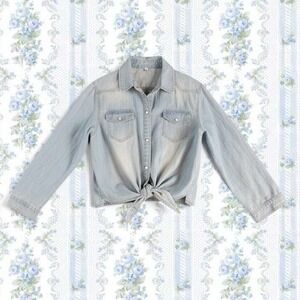 Fashion Clothing Women's Size, Small Light Blue Denim Tie Front Shirt